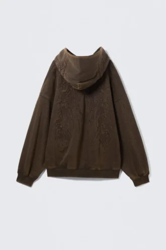 Sudadera con capucha oversize pesada bordada – Marrón oscuro