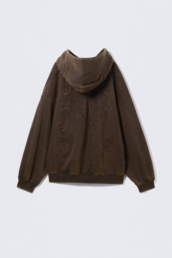 Sudadera con capucha oversize pesada bordada – Marrón oscuro Sudadera con capucha oversize pesada bordada – Marrón oscuro