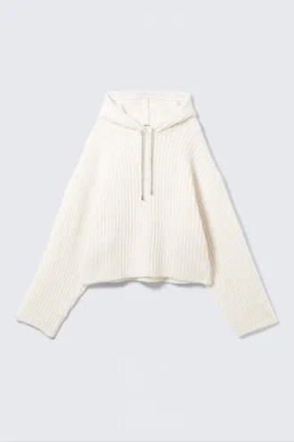Sudadera con capucha y cordón de punto – Blanca