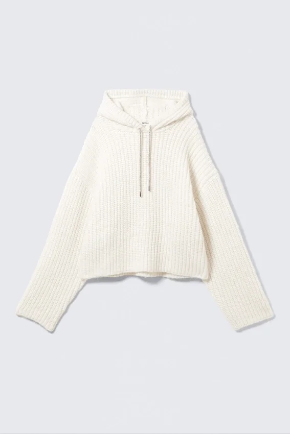 Sudadera con capucha y cordón de punto – Blanca Sudadera con capucha y cordón de punto – Blanca