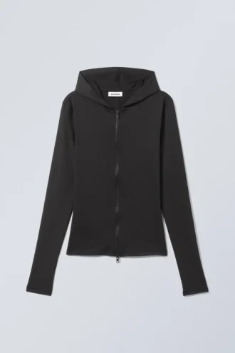 Sudadera con capucha y cremallera ajustada Liah – Negro