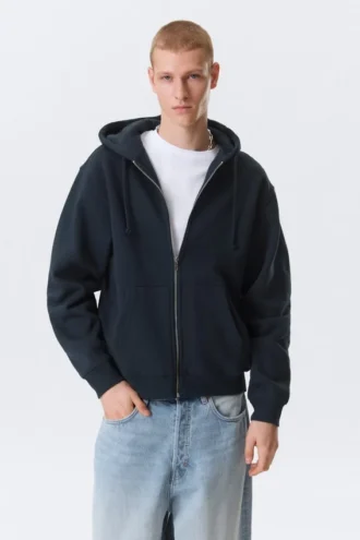 Sudadera con capucha y cremallera clásica – Azul marino