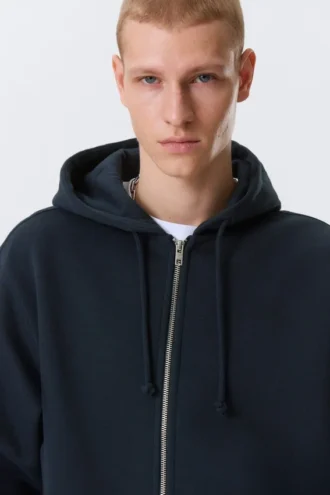 Sudadera con capucha y cremallera clásica – Azul marino