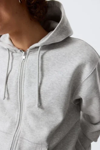 Sudadera con capucha y cremallera clásica – Gris jaspeado