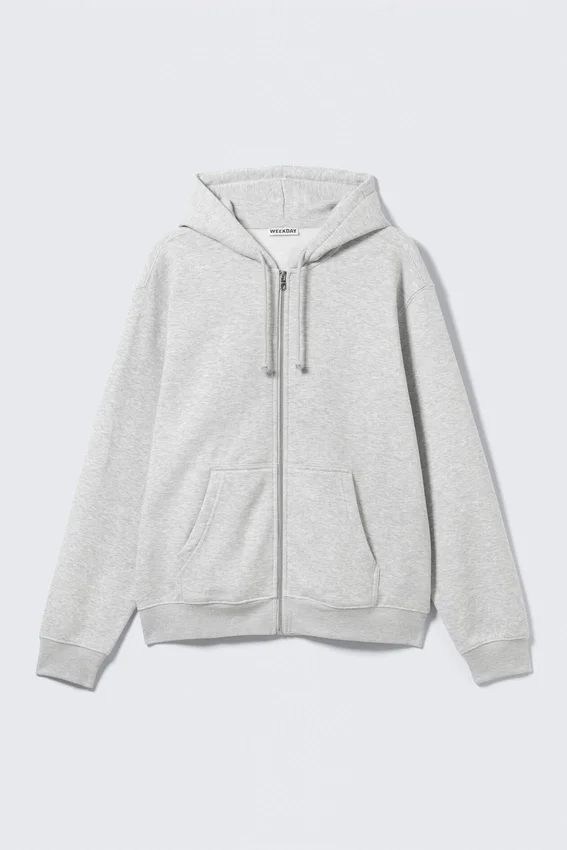 Sudadera con capucha y cremallera clásica – Gris jaspeado Sudadera con capucha y cremallera clásica – Gris jaspeado