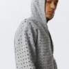 Sudadera con capucha y cremallera con corte láser – Gris jaspeado Sudadera con capucha y cremallera con corte láser – Gris jaspeado