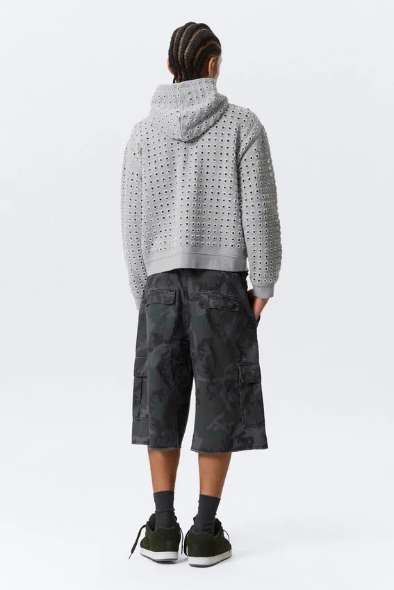 Sudadera con capucha y cremallera con corte láser – Gris jaspeado Sudadera con capucha y cremallera con corte láser – Gris jaspeado