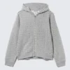 Sudadera con capucha y cremallera con corte láser – Gris jaspeado Sudadera con capucha y cremallera con corte láser – Gris jaspeado