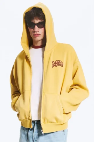 Sudadera con capucha y cremallera con estampados – Amarillo – Onda roja