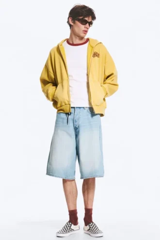 Sudadera con capucha y cremallera con estampados – Amarillo – Onda roja