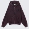 Sudadera con capucha y cremallera con estampados cuadrados – Burdeos Sudadera con capucha y cremallera con estampados cuadrados – Burdeos