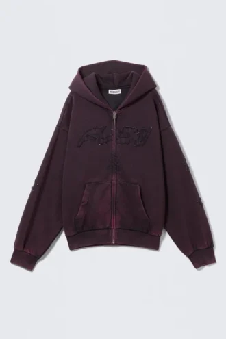 Sudadera con capucha y cremallera con estampados cuadrados – Burdeos Sudadera con capucha y cremallera con estampados cuadrados – Burdeos