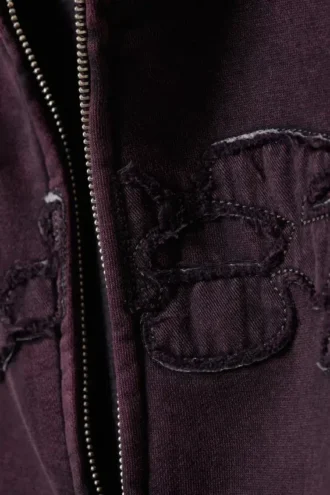 Sudadera con capucha y cremallera con estampados cuadrados – Burdeos Sudadera con capucha y cremallera con estampados cuadrados – Burdeos