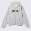 Sudadera con capucha y cremallera con estampados cuadrados – Gris jaspeado – Dream Sudadera con capucha y cremallera con estampados cuadrados – Gris jaspeado – Dream