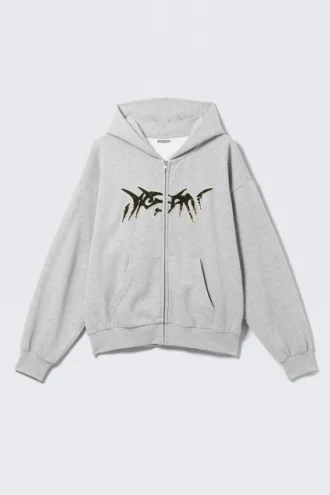 Sudadera con capucha y cremallera con estampados cuadrados – Gris jaspeado – Dream