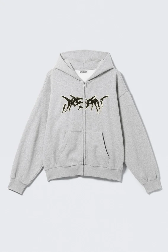 Sudadera con capucha y cremallera con estampados cuadrados – Gris jaspeado – Dream Sudadera con capucha y cremallera con estampados cuadrados – Gris jaspeado – Dream