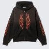 Sudadera con capucha y cremallera con estampados cuadrados – Negro – Worn-Out Flame Sudadera con capucha y cremallera con estampados cuadrados – Negro – Worn-Out Flame