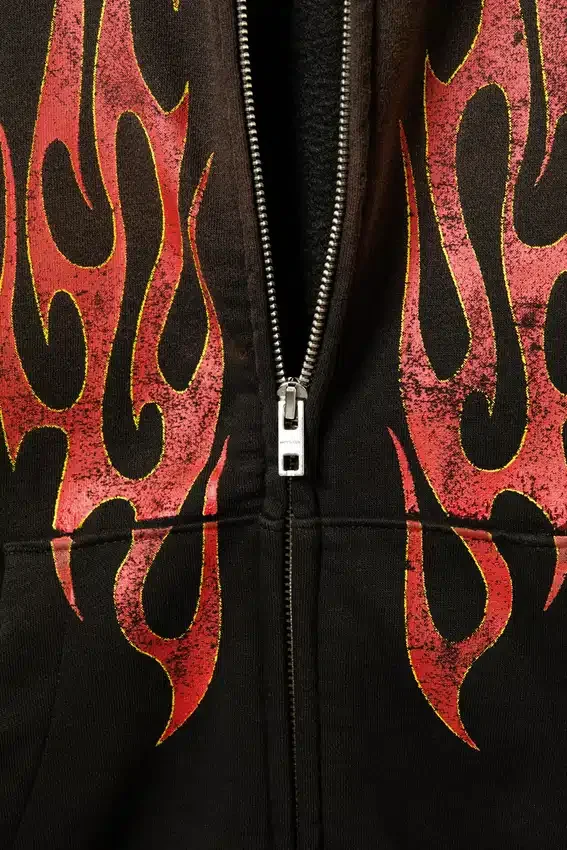 Sudadera con capucha y cremallera con estampados cuadrados – Negro – Worn-Out Flame Sudadera con capucha y cremallera con estampados cuadrados – Negro – Worn-Out Flame