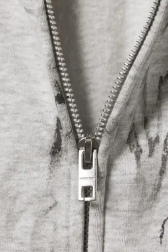 Sudadera con capucha y cremallera con estampados – Gris jaspeado – Estampado de garabatos