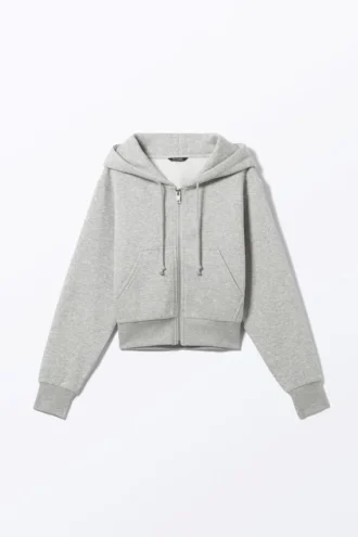 Sudadera con capucha y cremallera corta – Gris claro lavado