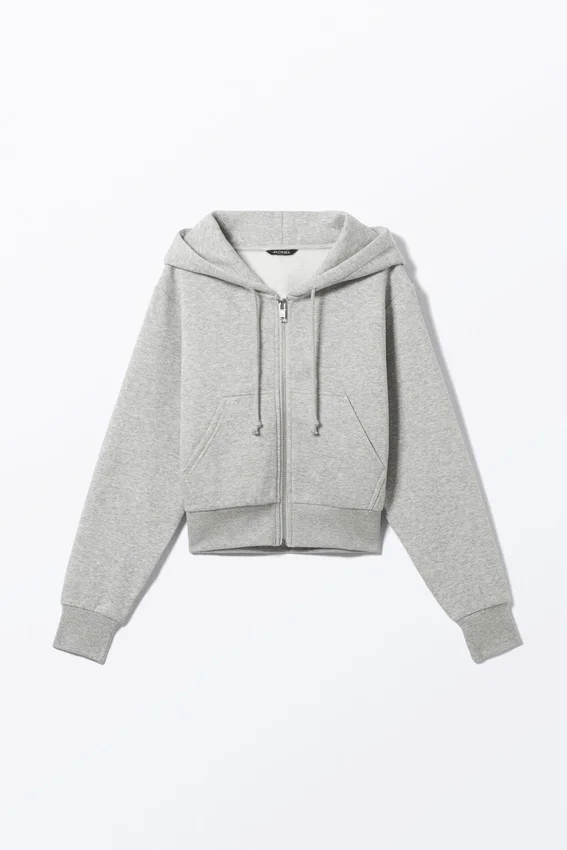 Sudadera con capucha y cremallera corta – Gris claro lavado Sudadera con capucha y cremallera corta – Gris claro lavado