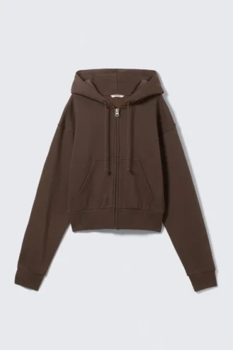 Sudadera con capucha y cremallera corta – Marrón oscuro – Magic