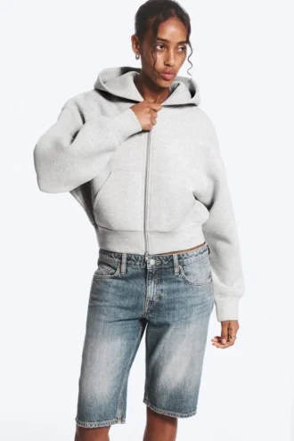 Sudadera con capucha y cremallera Danni Scuba – Gris jaspeado