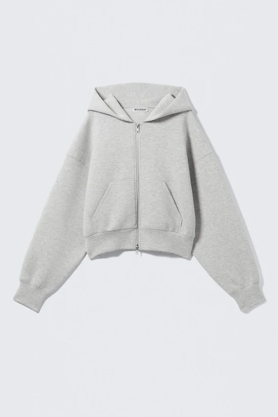 Sudadera con capucha y cremallera Danni Scuba – Gris jaspeado Sudadera con capucha y cremallera Danni Scuba – Gris jaspeado