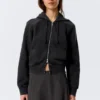 Sudadera con capucha y cremallera de algodón ajustada – Negro lavado Sudadera con capucha y cremallera de algodón ajustada – Negro lavado