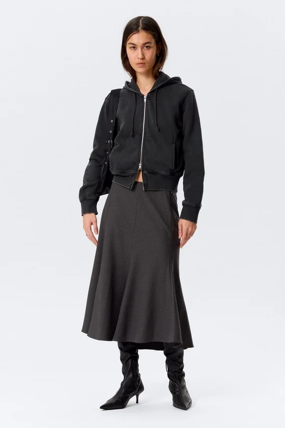 Sudadera con capucha y cremallera de algodón ajustada – Negro lavado Sudadera con capucha y cremallera de algodón ajustada – Negro lavado