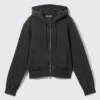 Sudadera con capucha y cremallera de algodón ajustada – Negro lavado Sudadera con capucha y cremallera de algodón ajustada – Negro lavado