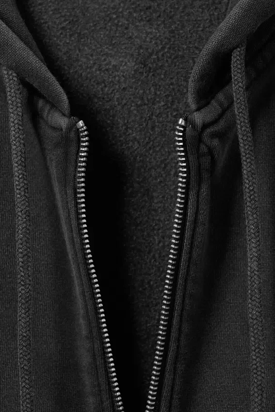 Sudadera con capucha y cremallera de algodón ajustada – Negro lavado Sudadera con capucha y cremallera de algodón ajustada – Negro lavado
