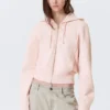 Sudadera con capucha y cremallera de algodón entallada – Rosa claro lavado Sudadera con capucha y cremallera de algodón entallada – Rosa claro lavado