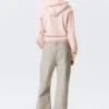 Sudadera con capucha y cremallera de algodón entallada – Rosa claro lavado Sudadera con capucha y cremallera de algodón entallada – Rosa claro lavado
