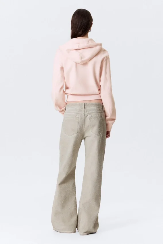 Sudadera con capucha y cremallera de algodón entallada – Rosa claro lavado Sudadera con capucha y cremallera de algodón entallada – Rosa claro lavado