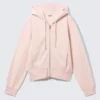Sudadera con capucha y cremallera de algodón entallada – Rosa claro lavado Sudadera con capucha y cremallera de algodón entallada – Rosa claro lavado
