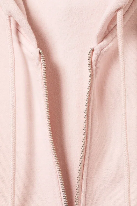 Sudadera con capucha y cremallera de algodón entallada – Rosa claro lavado Sudadera con capucha y cremallera de algodón entallada – Rosa claro lavado