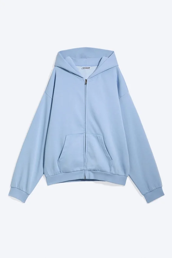 Sudadera con capucha y cremallera de corte holgado – Azul claro lavado Sudadera con capucha y cremallera de corte holgado – Azul claro lavado