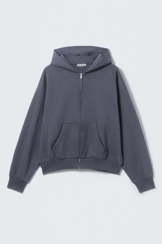 Sudadera con capucha y cremallera de corte holgado – Azul lavado Sudadera con capucha y cremallera de corte holgado – Azul lavado