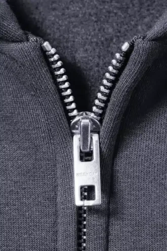 Sudadera con capucha y cremallera de corte holgado – Azul lavado