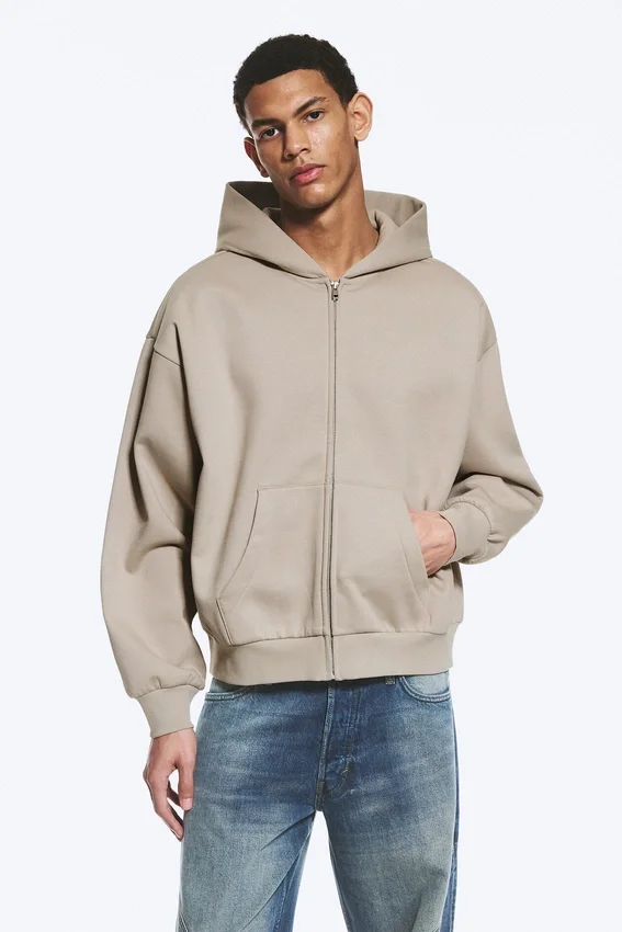 Sudadera con capucha y cremallera de corte holgado – Beige claro Sudadera con capucha y cremallera de corte holgado – Beige claro