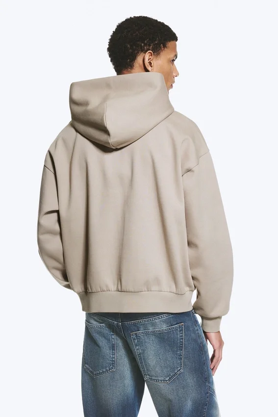 Sudadera con capucha y cremallera de corte holgado – Beige claro Sudadera con capucha y cremallera de corte holgado – Beige claro