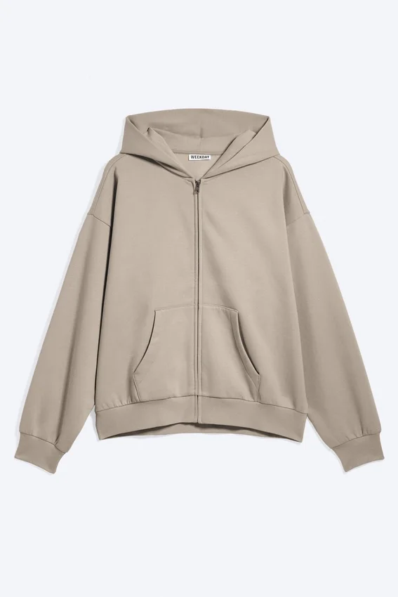 Sudadera con capucha y cremallera de corte holgado – Beige claro Sudadera con capucha y cremallera de corte holgado – Beige claro