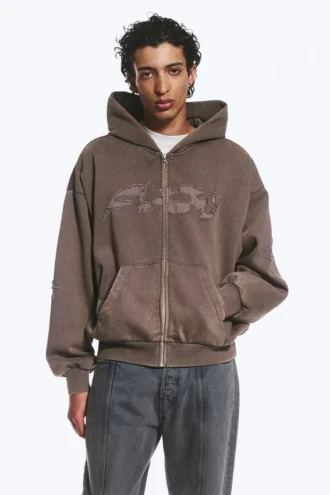 Sudadera con capucha y cremallera de corte holgado con estampados – Dark Mole – Flow Sudadera con capucha y cremallera de corte holgado con estampados – Dark Mole – Flow