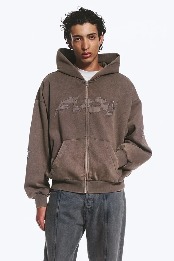 Sudadera con capucha y cremallera de corte holgado con estampados – Dark Mole – Flow Sudadera con capucha y cremallera de corte holgado con estampados – Dark Mole – Flow