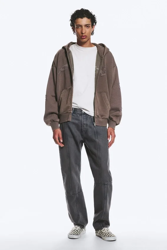 Sudadera con capucha y cremallera de corte holgado con estampados – Dark Mole – Flow Sudadera con capucha y cremallera de corte holgado con estampados – Dark Mole – Flow