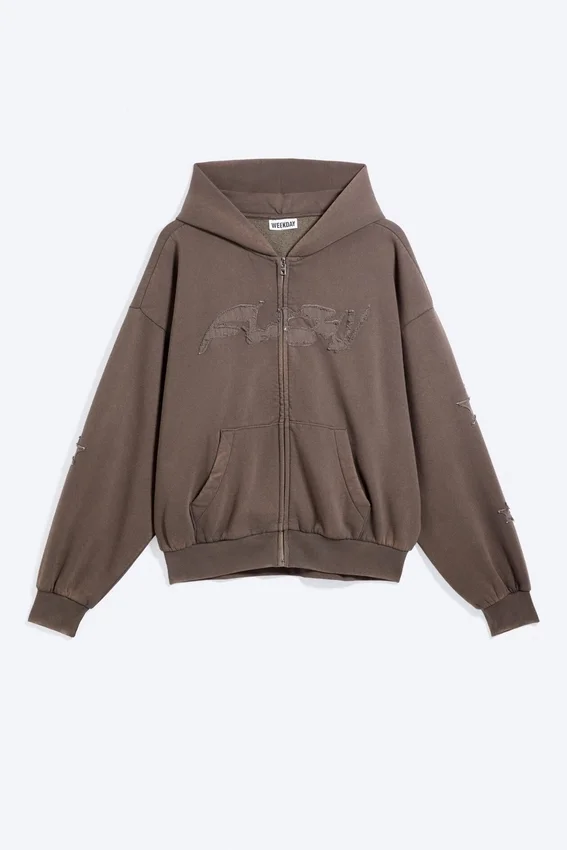 Sudadera con capucha y cremallera de corte holgado con estampados – Dark Mole – Flow Sudadera con capucha y cremallera de corte holgado con estampados – Dark Mole – Flow