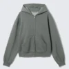 Sudadera con capucha y cremallera de corte holgado – Gris Sudadera con capucha y cremallera de corte holgado – Gris