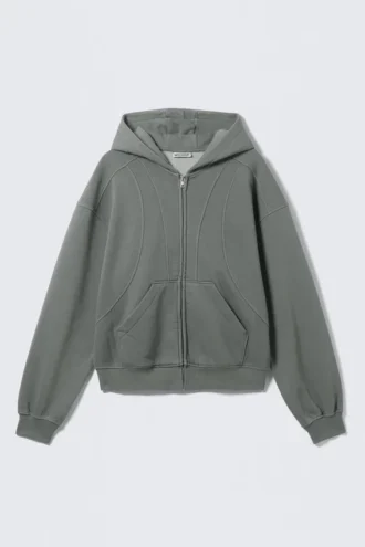 Sudadera con capucha y cremallera de corte holgado – Gris Sudadera con capucha y cremallera de corte holgado – Gris