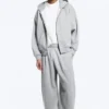 Sudadera con capucha y cremallera de corte holgado – Gris jaspeado Sudadera con capucha y cremallera de corte holgado – Gris jaspeado